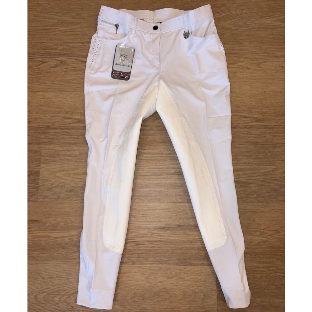 Lauria Garrelli HKM white rhinestone breeches/riding pants womens US 30 NWT